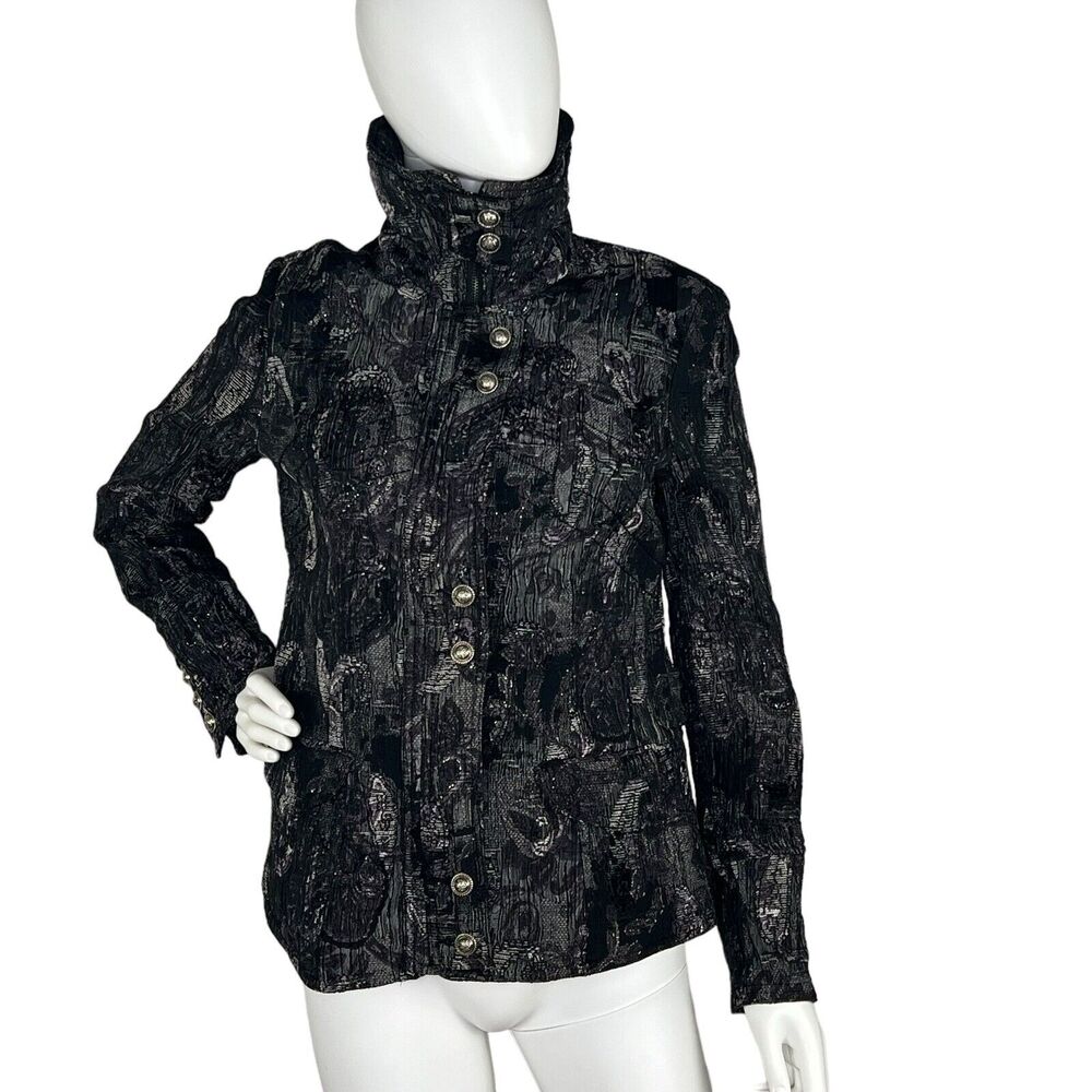 Vtg 80s Size 10 Jacket Coat Jacquard Metallic Fairy Goth Sparkle Artsy Unique